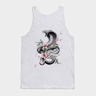 Fierce Cobra Tattoo Style with Cherry Blossoms Tank Top